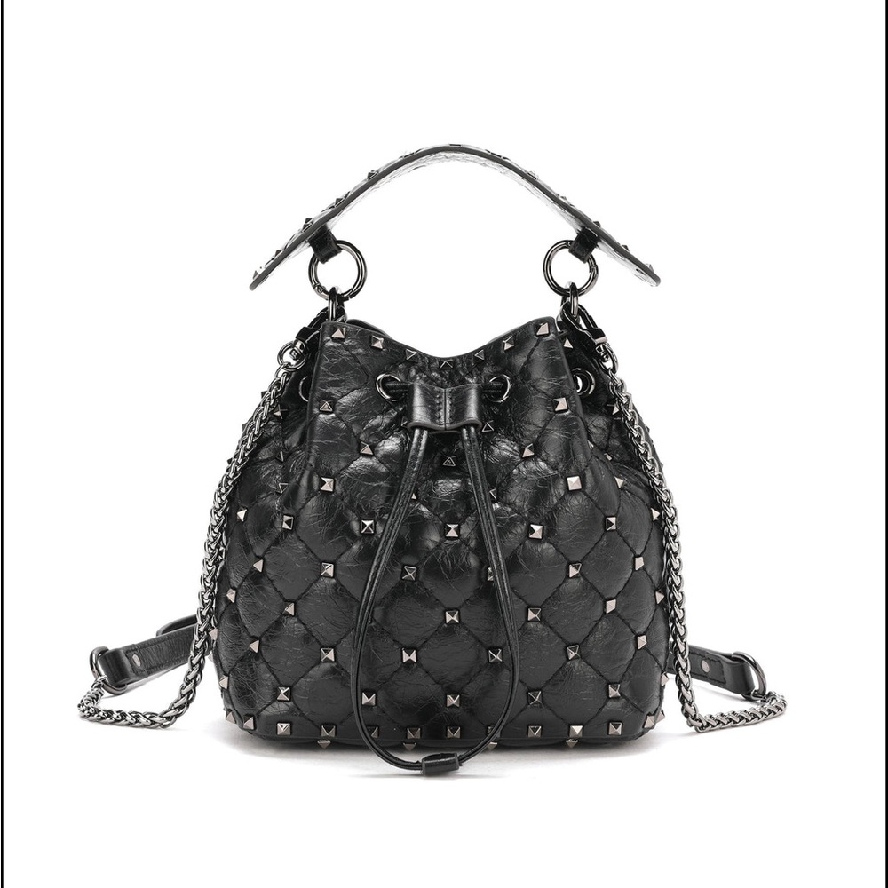 Fred and Tiffany. Valentino Inspired studded Black bucket.